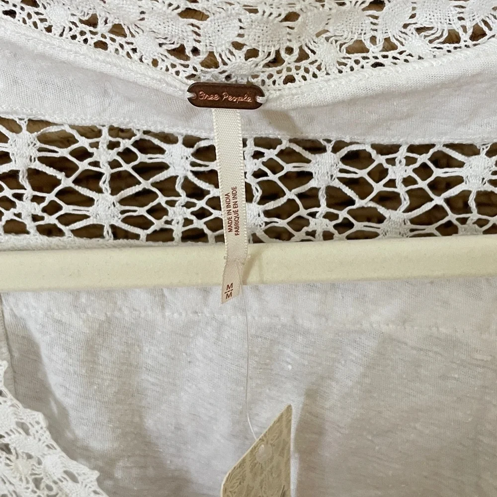 Free people white tie front crochet boho blouse NWT retail $98 szm - Picture 3 of 9